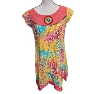 Fusion Trend and Tradition Batik Ohm Casual Hippie Dress Size M Crochet Yolk